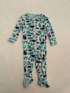 Silkberry Baby Footed Pajamas with Teal & Navy Animal Print